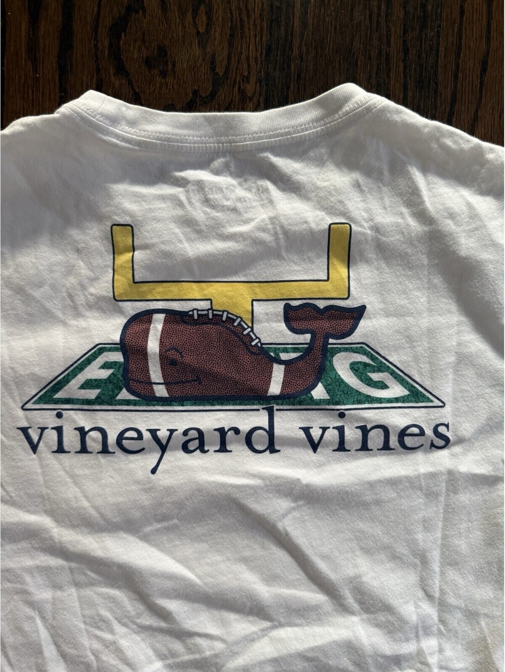Vineyard Vines Football Whale Pocket T-Shirt Boys Large White Goal Post - Picture 7 of 7